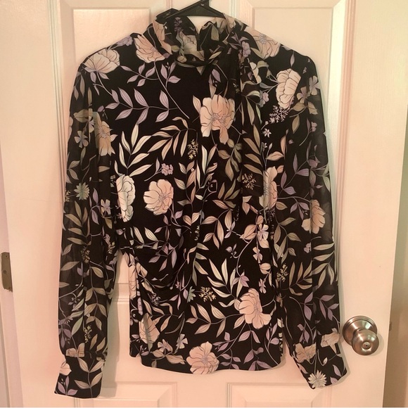 Calvin Klein Black Floral Blouse Size M - Picture 1 of 6